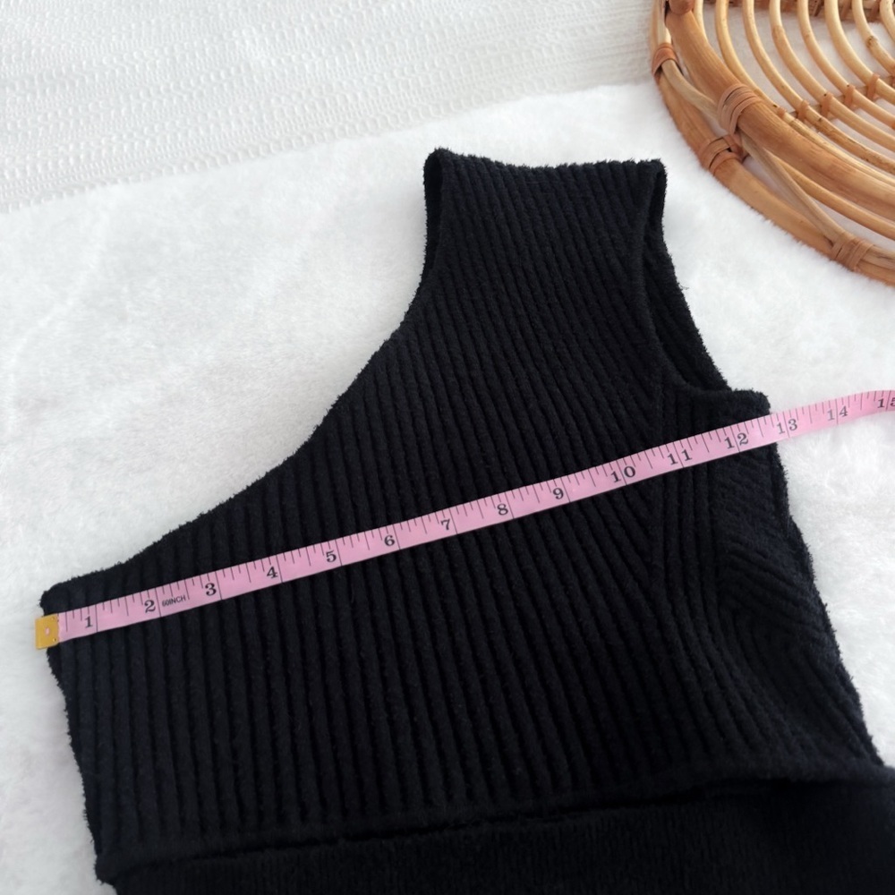 Off-White One Shoulder Boucle Micro Logo Cut-out Midi Dress In Black NEW - Picture 14 of 15